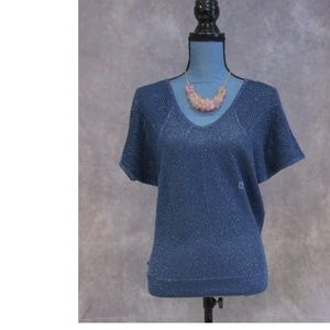 New Express Blue & Silver Rib Knit Summer Sweater